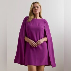 NWT Lauren Ralph Lauren 24W plus purple Cape Georgette Cocktail Dress formal